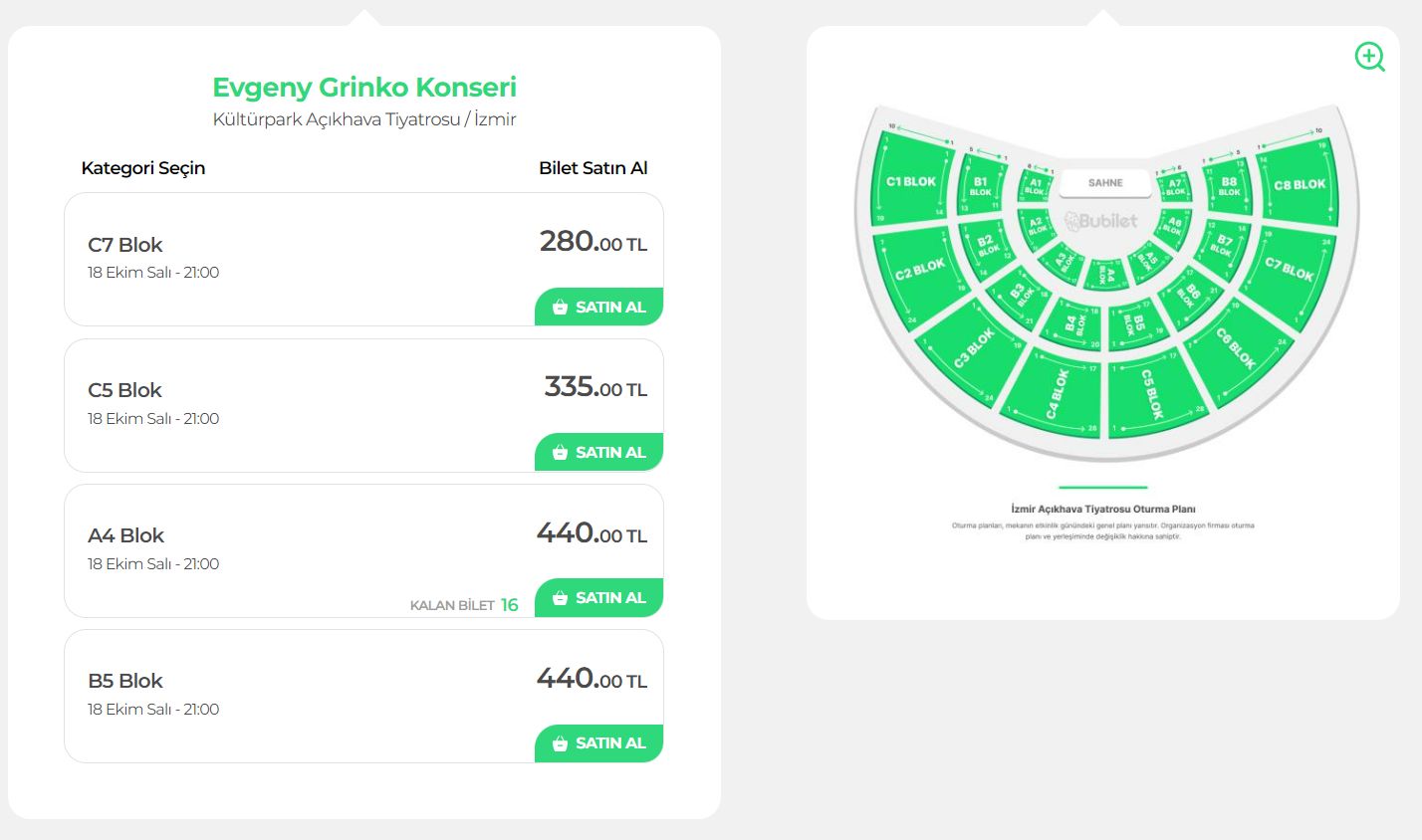 Bubilet'te Koltuk Seçimi