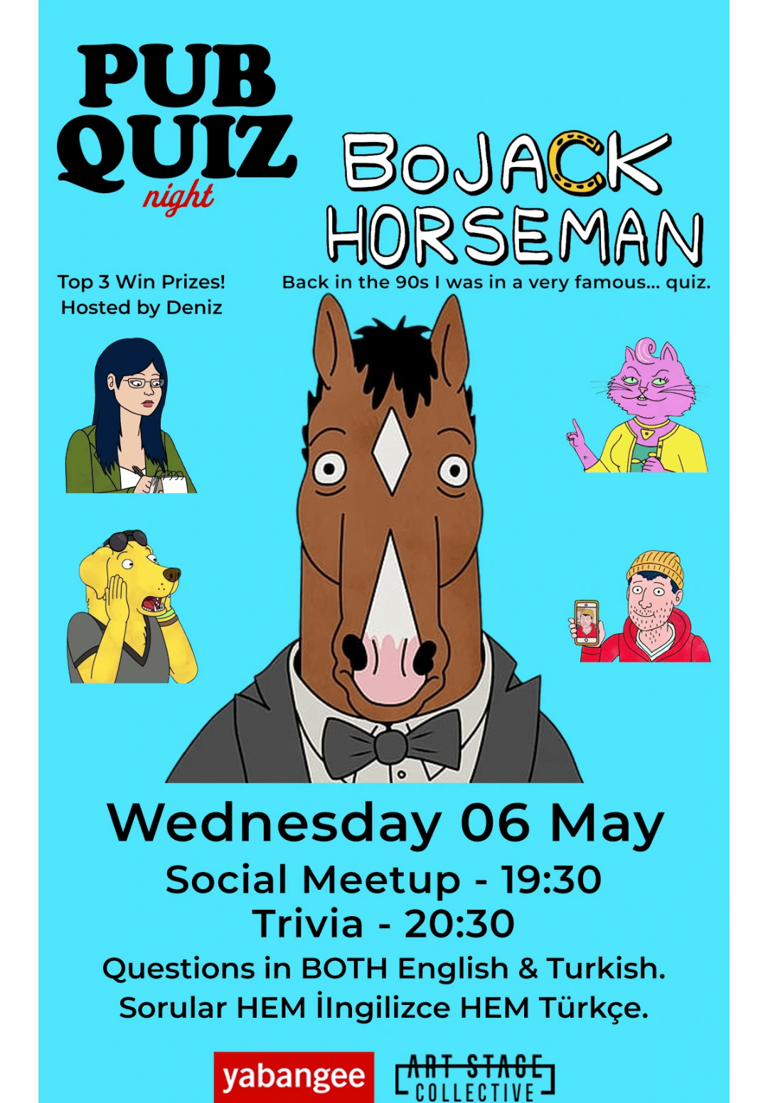 Pub Quiz Night on Bojack Horseman (TV Series): Questions in English & Turkish