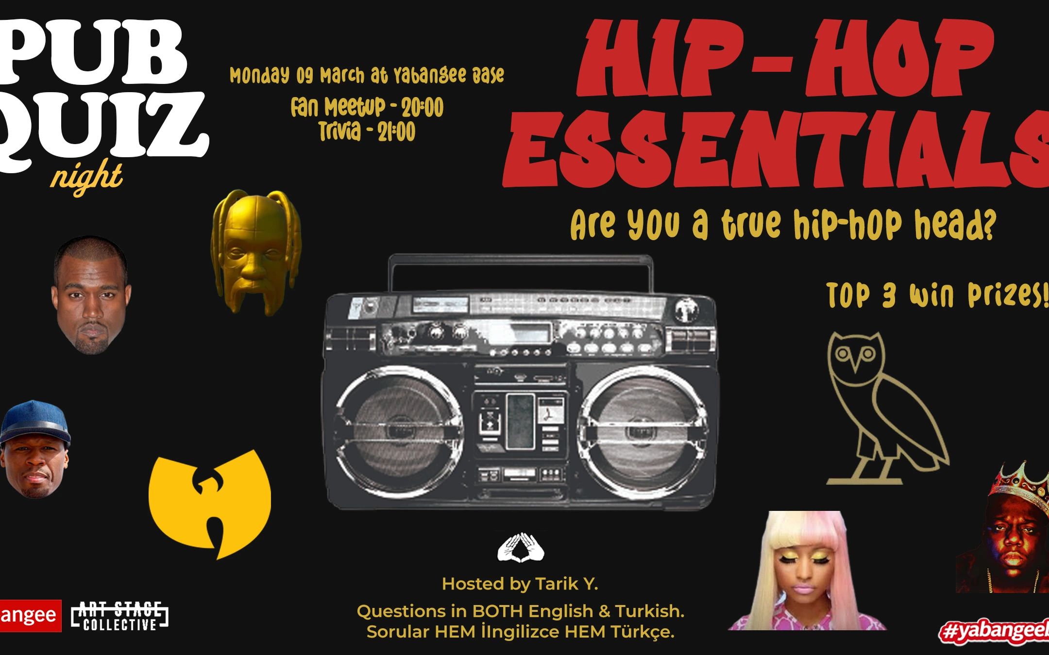 Pub Quiz Night on Hip-Hop Essentials: Questions in BOTH English & Turkish