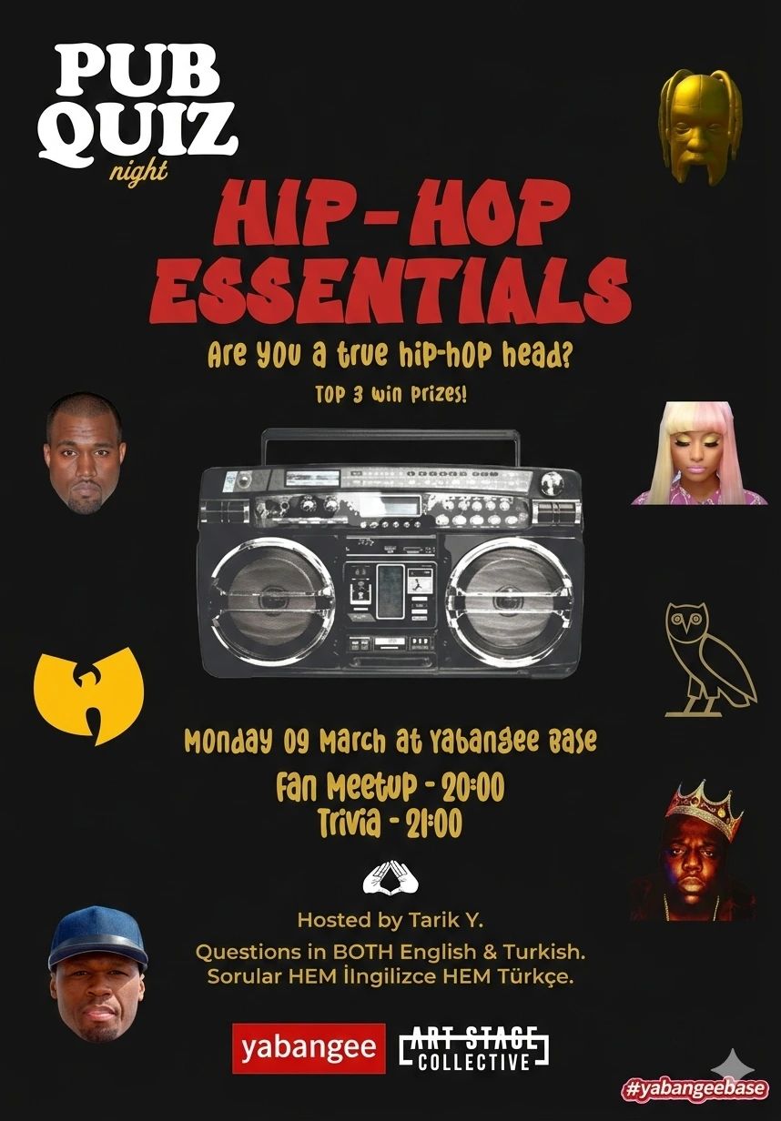 Pub Quiz Night on Hip-Hop Essentials: Questions in BOTH English & Turkish