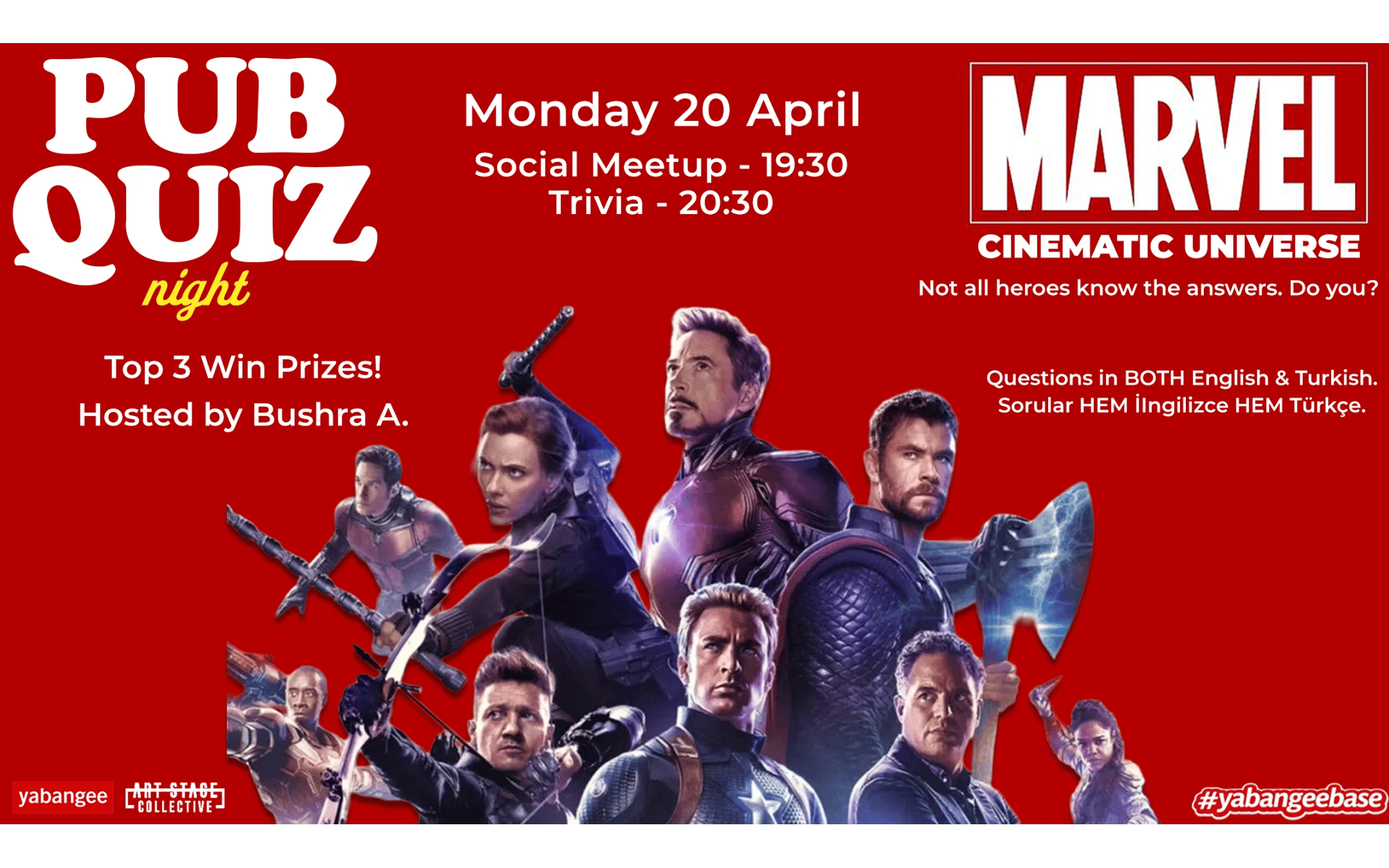 Pub Quiz Night on Marvel Cinematic Universe: Questions in English & Turkish