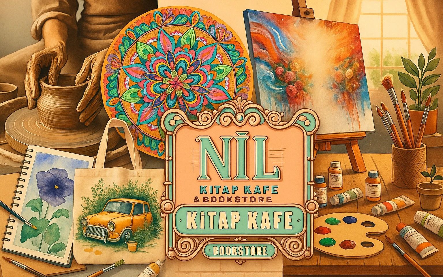 Workshop Nil Kitap Kafe İzmir | Seramik, Mandala, Çanta, Tuval, Obje Boyama Etkinlik