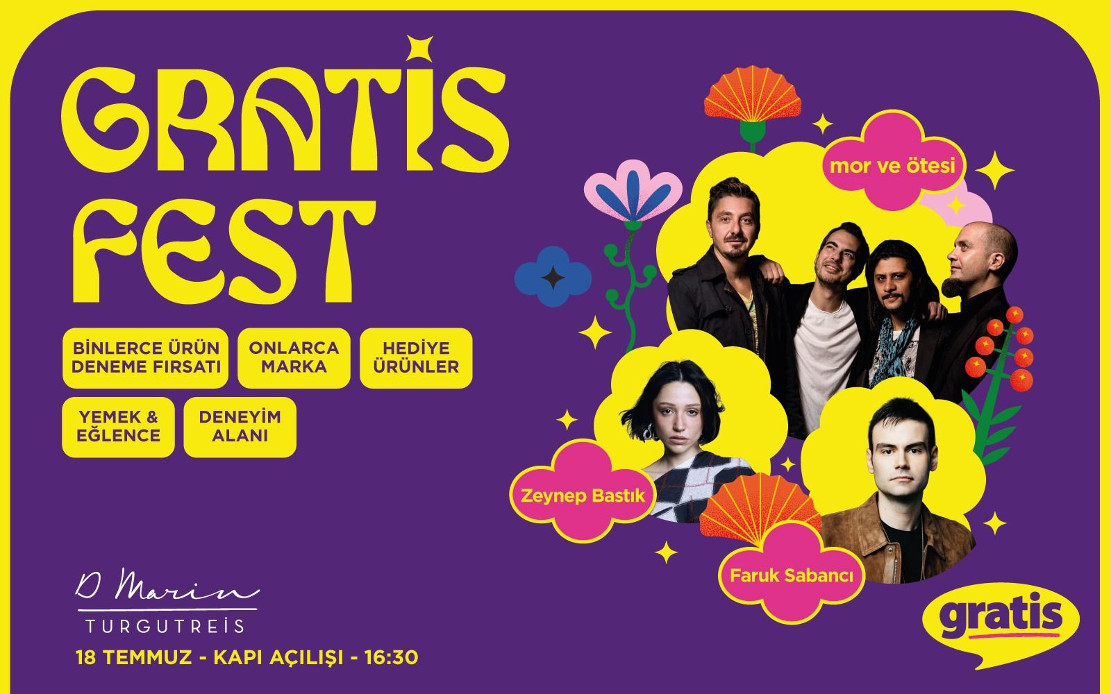 Gratis Fest - Bodrum | Mor ve Ötesi, Zeynep Bastık, Faruk Sabancı