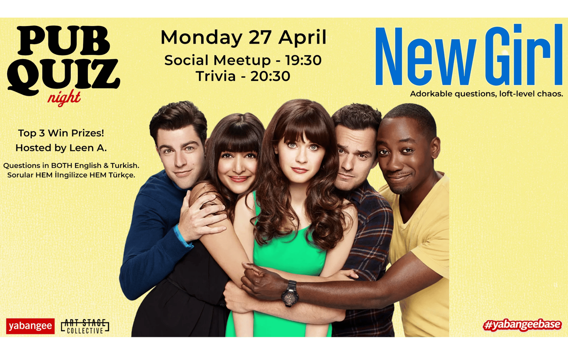 Pub Quiz Night on New Girl (TV Series): Questions in English & Turkish