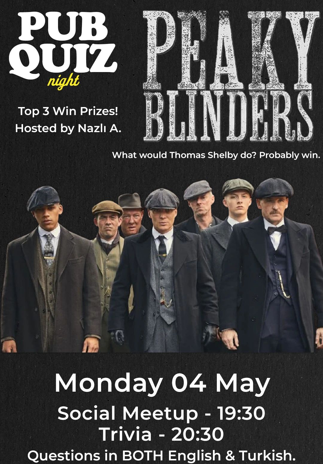 Pub Quiz Night on Peaky Blinders: Questions in English and Turkish