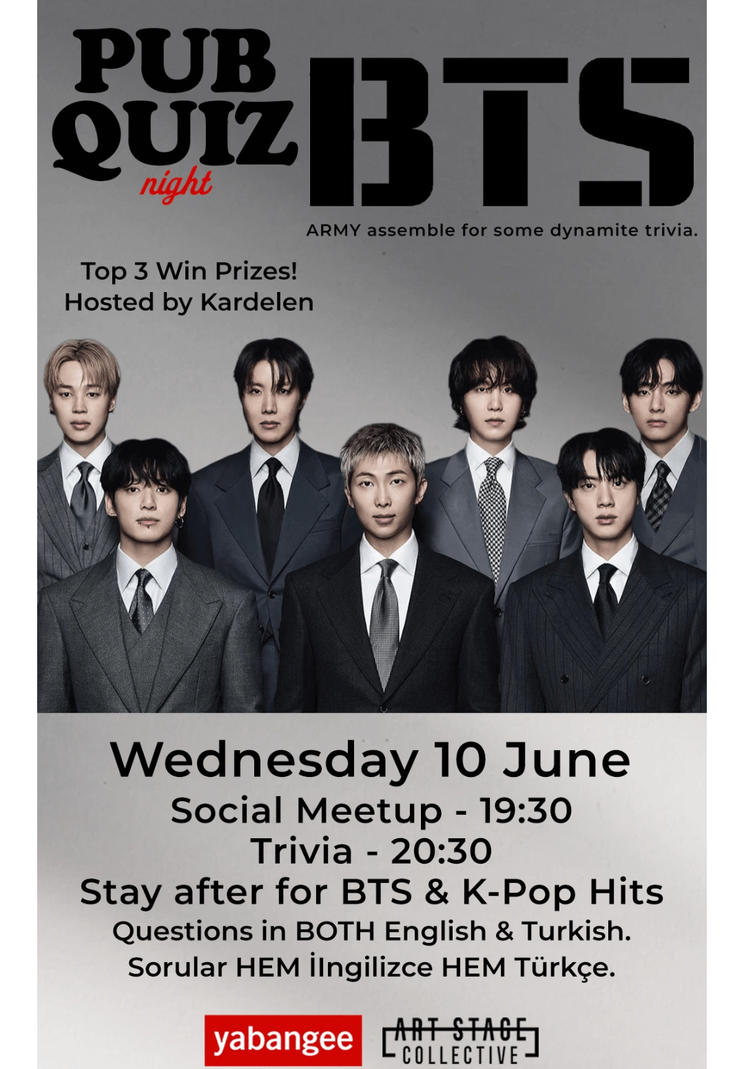 Pub Quiz Night on BTS: Questions in English and Turkish