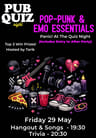 Pub Quiz Night on Pop-Punk & Emo Essentials: Questions in English & Turkish