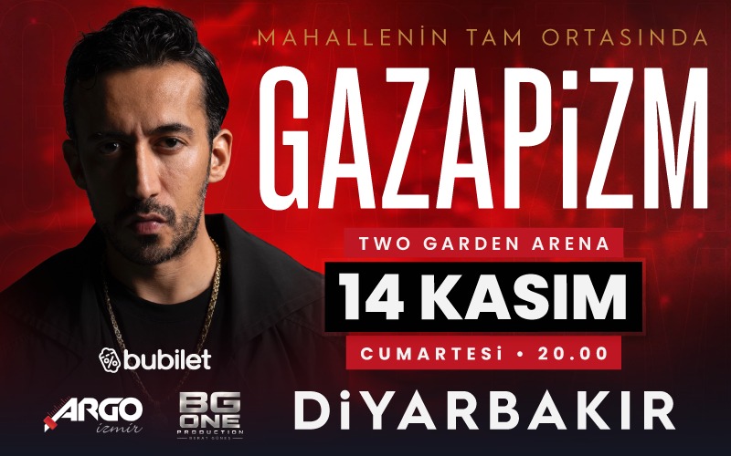 Gazapizm - Diyarbakır Konseri, 14 Kasım 2026, Two Restaurant Cafe - Garden Arena, Diyarbakır konser afişi