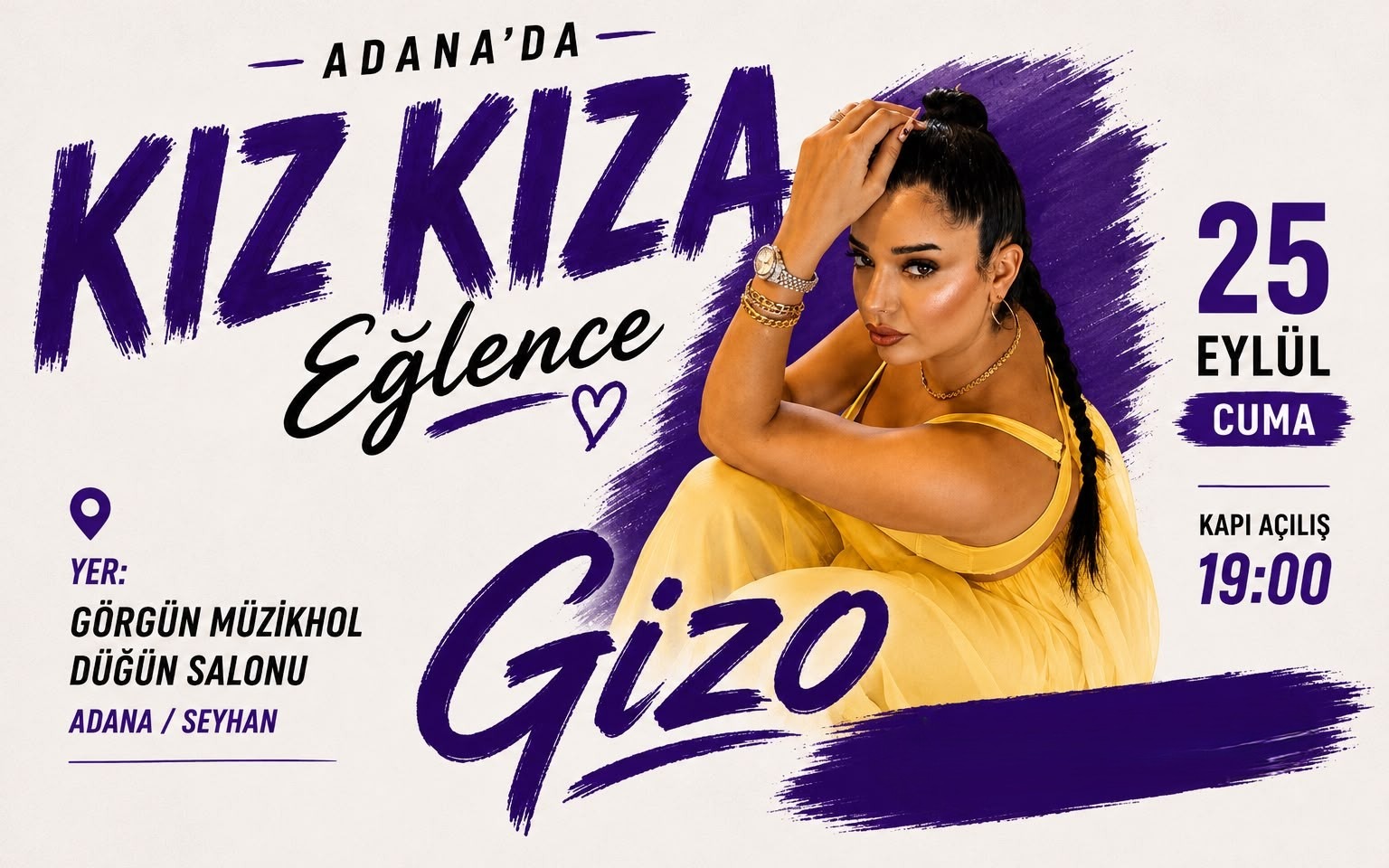 Gizo ile Kız Kıza Eğlence, 31 Ekim 2026, Elit Yaprak Kına Evi, Adana konser afişi