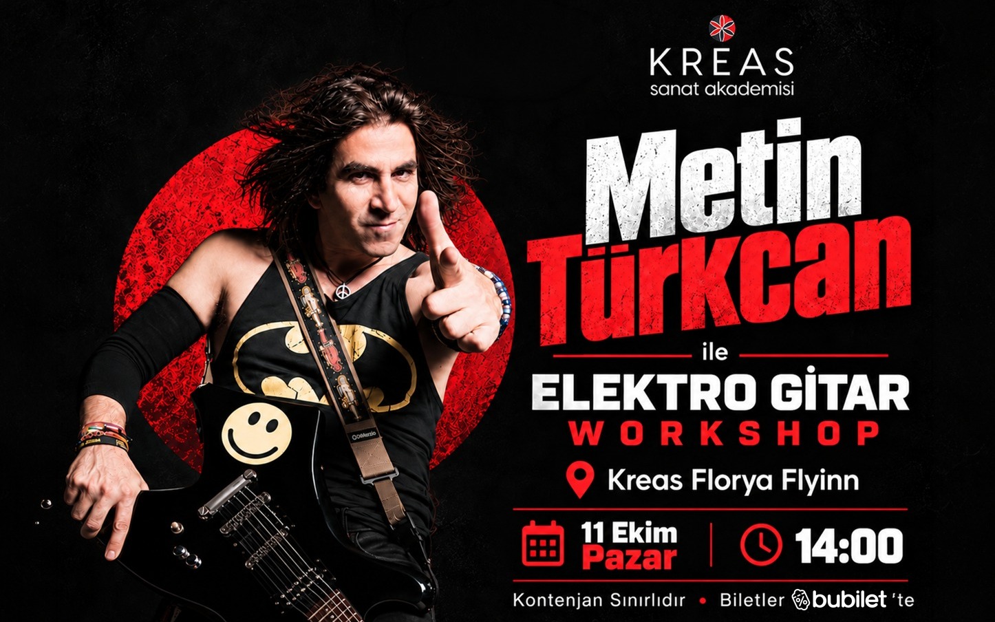 Metin Türkcan ile Elektro Gitar Workshop, 11 Ekim 2026, Kreas Sanat Akademisi Florya Flyinn AVM Şubesi, İstanbul konser afişi